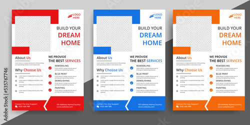 construction flyer A4 template, Construction Flyer Template, Flyer Design Set, Renovation Flyer Template, flyer, banner, leaflets decoration for printing