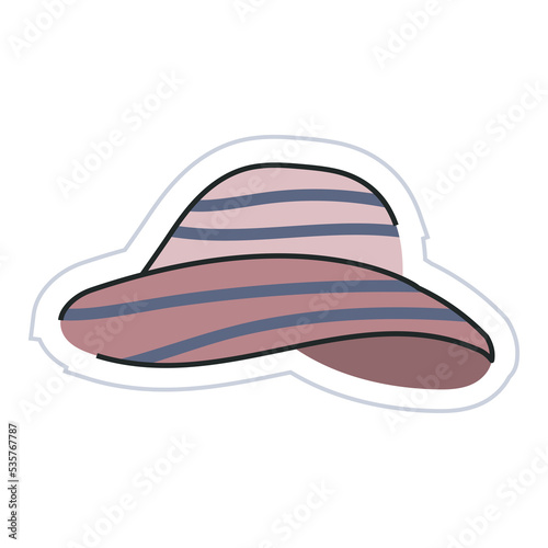 Beach hat Shopping Cute Sticker. Doodle Cartoon Woman Accessories Pastel Color Shop Vector Illustration. 