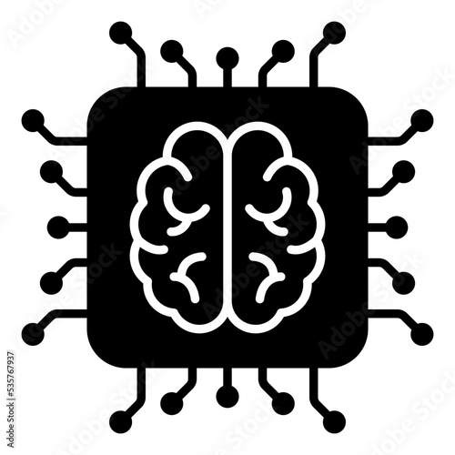 Solid design icon of brain processor, artificial intelligence concept 