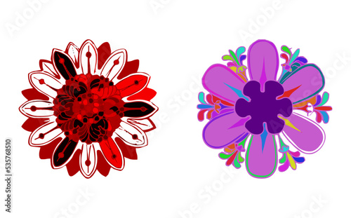 Colorful Doodle Floral Ornaments Design Vector Elements Set