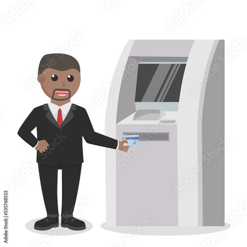 businessman african using atm machine design character on white background