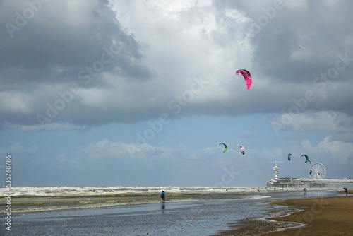 Windsurfing on a stormy day in Scheveningen