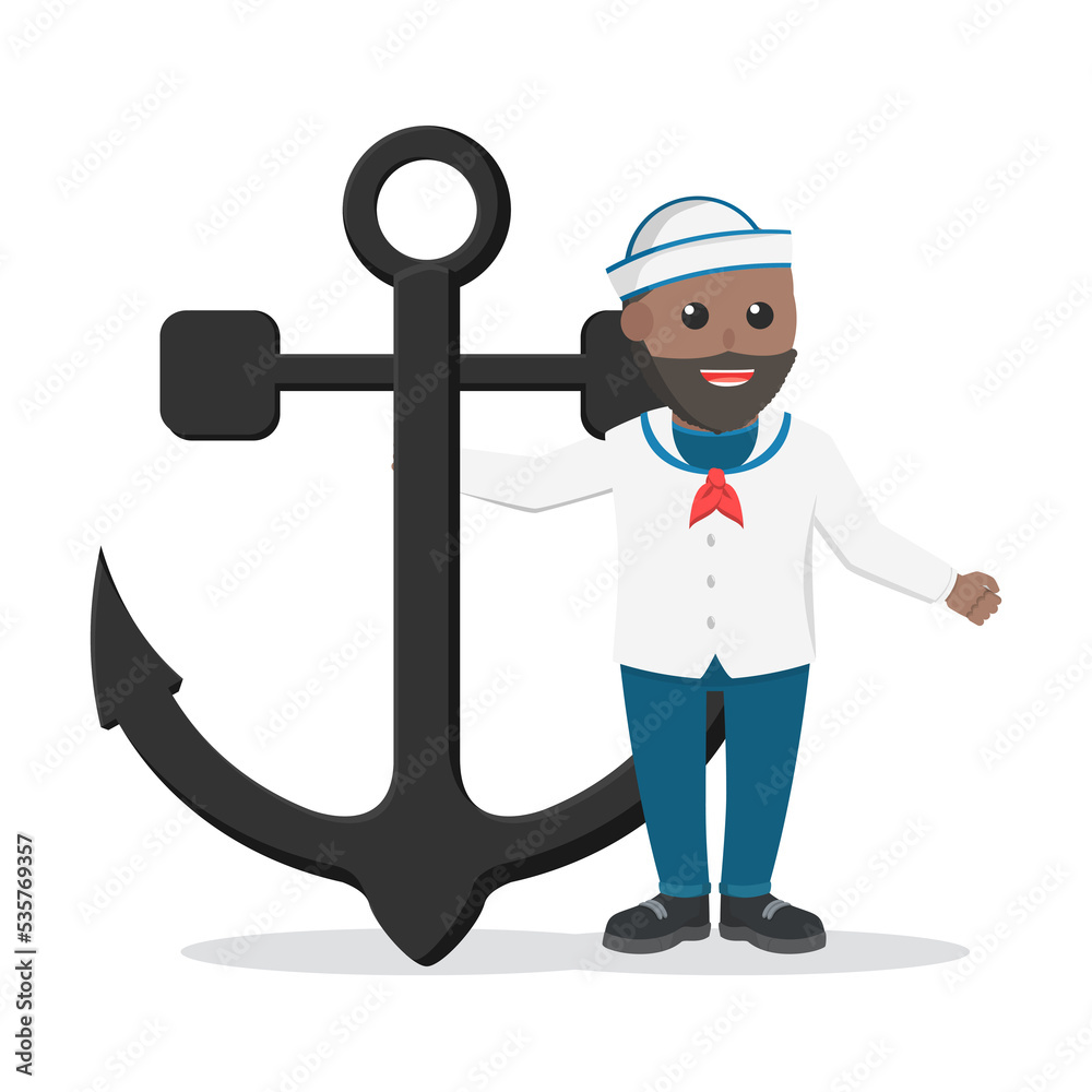 sailor african holding anchor design character on white background