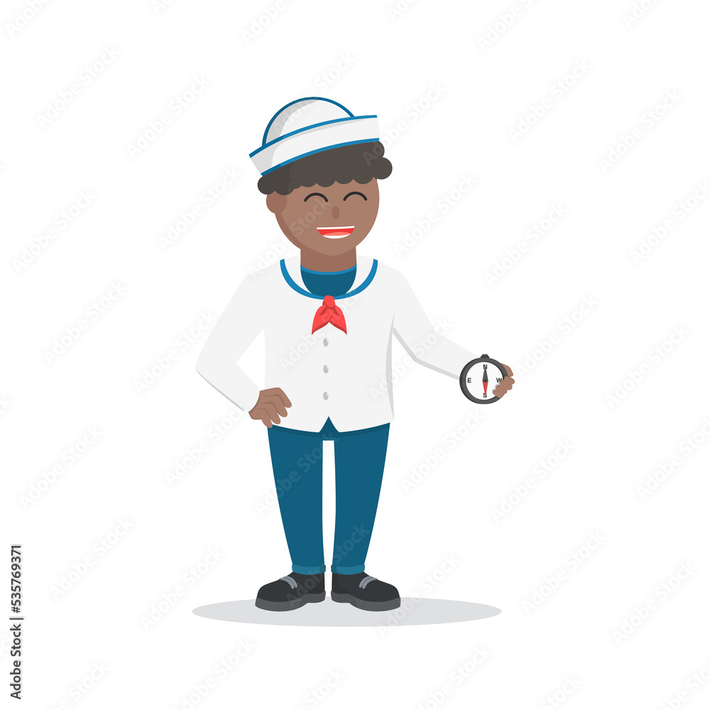 sailor african holding compass design character on white background