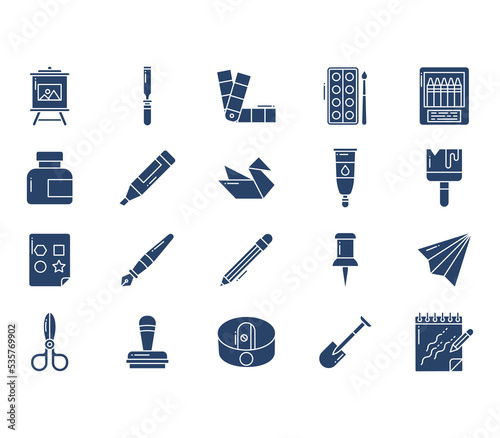Craft and stationery tools icon set