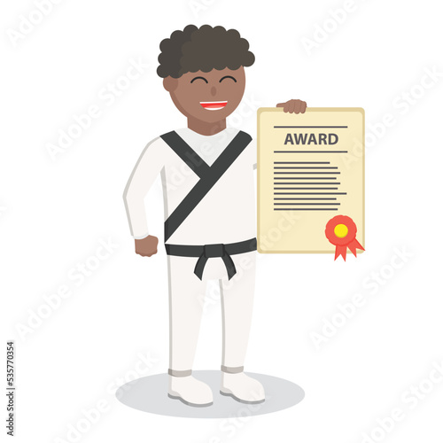 karate man african with award certificate design character on white background