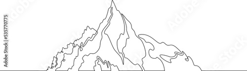 One continuous line.Rocky island. Uninhabited island in the ocean. Small desert island. One continuous line is drawn on a white background.