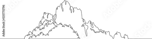 One continuous line.Rocky island. Uninhabited island in the ocean. Small desert island. One continuous line is drawn on a white background.
