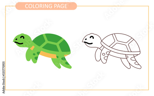 Coloring page of tortious. educational tracing coloring worksheet for kids. Hand drawn outline illustration. photo