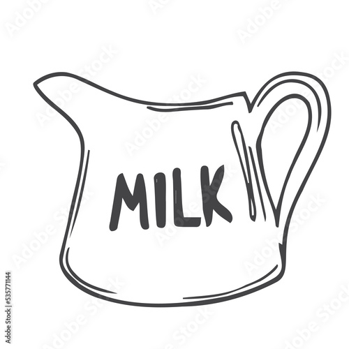 Doodle milk jug illustration in vector isolated on white. Hand drawn milk jug icon in vector isolated on white. Milk in jug doodle illustration