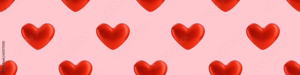 Seamless pattern with realistic 3d hearts