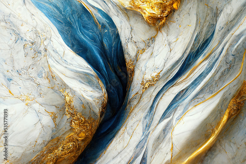 Fototapeta Naklejka Na Ścianę i Meble -  Abstract marble textured background. Fluid art modern 3d wallpaper. Luxury marble with blue and gold paint