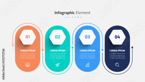 Business Infographic Template Creative Design with Hexagon Label Icon and 4 Number for Presentation