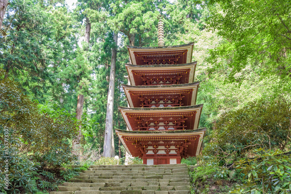 Goju-no-to (five-storied,pagoda) of the Muro-ji Temple, National Treasure of Japan, in Uda City, Nara Prefecture, Japan. Goju-no-to (five-storied,pagoda) of the Muro-ji Temple, National Treasure of Japan, in Uda City, Nara Prefecture, Japan.