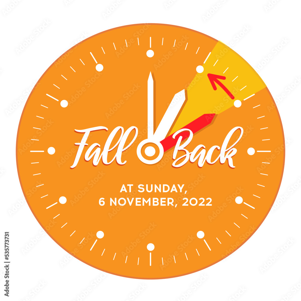 Fall Back. Daylight Saving Time Ends 2022. Clock Dial with hands moving