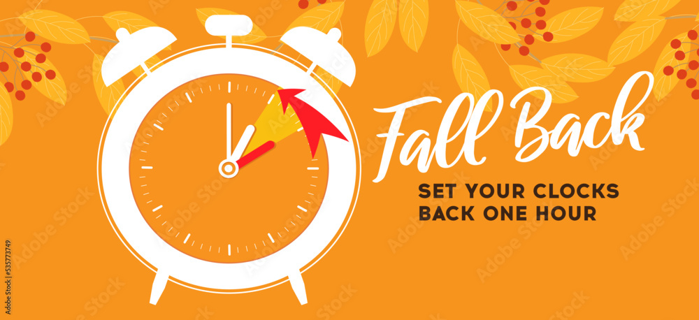 Daylight Saving Time ends concept. Web Banner Reminder with fall backward  time. Vector illustration with clocks turning to an hour back Stock Vector  Image & Art - Alamy