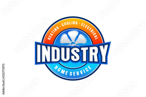 Air conditioning Cooling and heating house logo design blower fan icon symbol industry emblem rounded shape