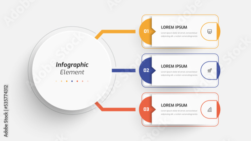 Business Central Circle Infographic Presentation with 3 Rounded Rectangle Label Option and Icon