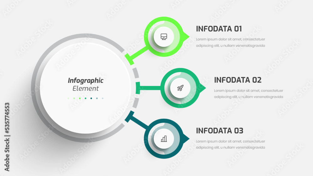 Business Central Circle Infographic Presentation with 3 Circle Label, Option and Icon Business Central Circle Infographic Presentation with 3 Circle Label, Option and Icon