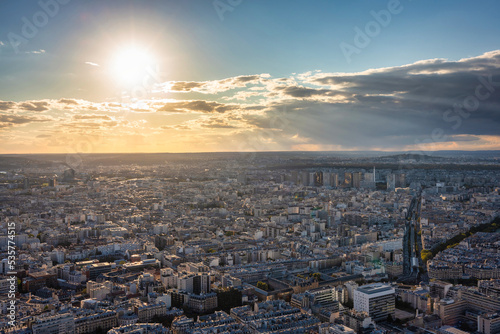 Panorama of Paris city at sunset. France