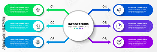 Infographic template. 6 steps with arrows and text