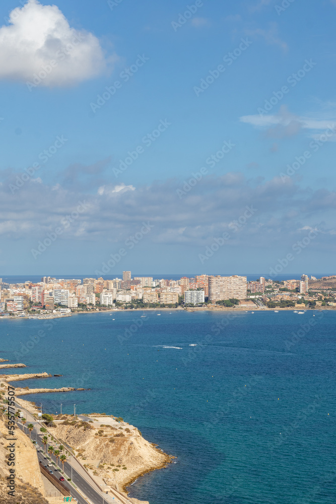 Image of Alicante City in south Spain. Beaches, cliffs and sea in Alicante Spain. White cost in mediterrean. 