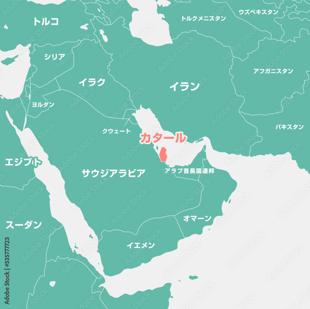 Fototapeta premium カタールを中心としたアラビア半島周辺 マップ・地図