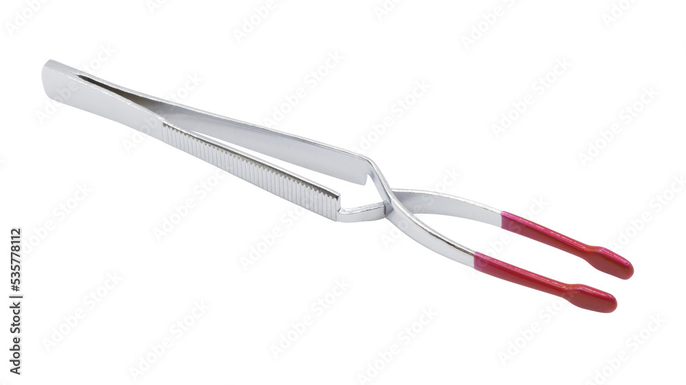 New metal numismatic tweezers isolated on white New metal numismatic tweezers isolated on white