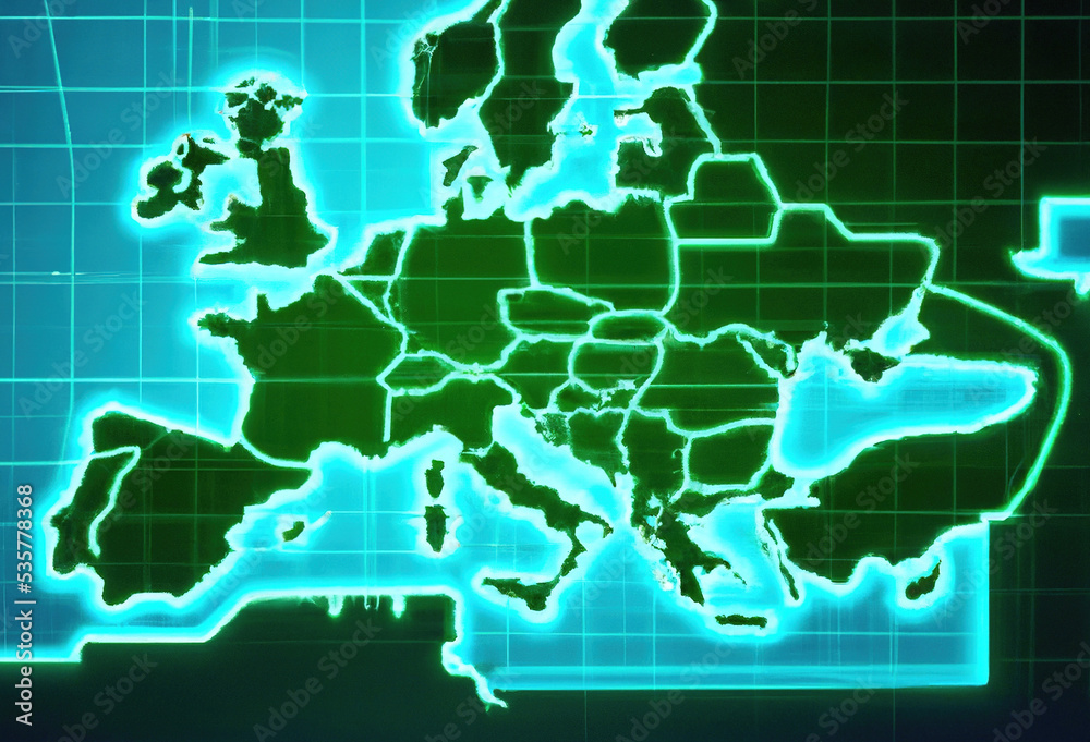 Mapa europy widziana na ekranie radaru. - obrazy, fototapety, plakaty 