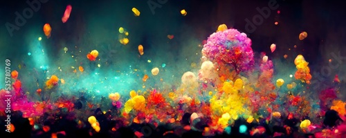 abstract colorful color splash particles on dark background