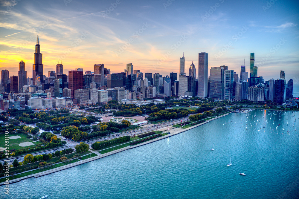 Obraz premium Chicago Skyline Sunset