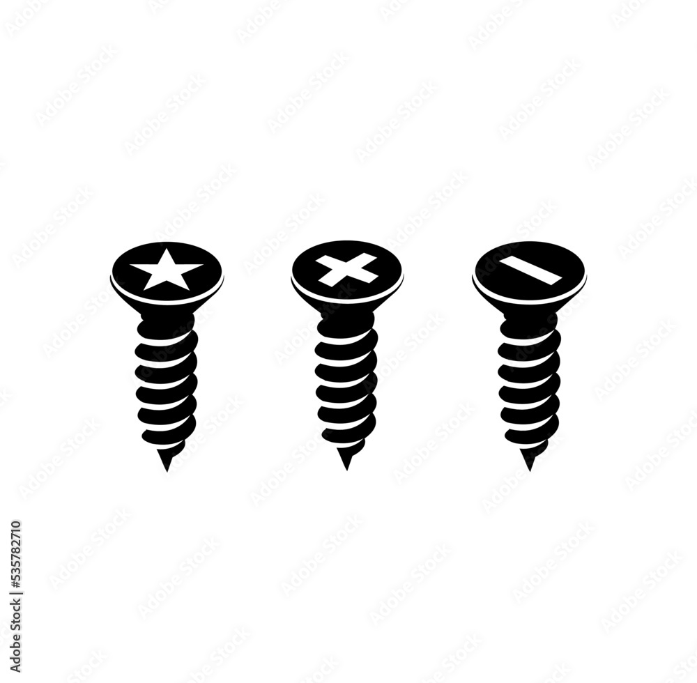 three screws with different top silhouette vector illustration three screws with different top silhouette vector illustration