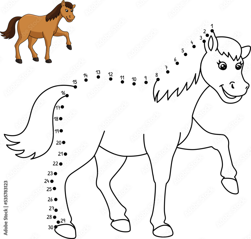 Dot to Dot Horse Isolated Coloring Page for Kids Stock Vector | Adobe Stock
