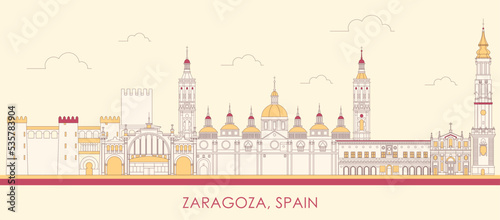 Cartoon Skyline panorama of  Zaragoza, Aragon, Spain - vector illustration photo