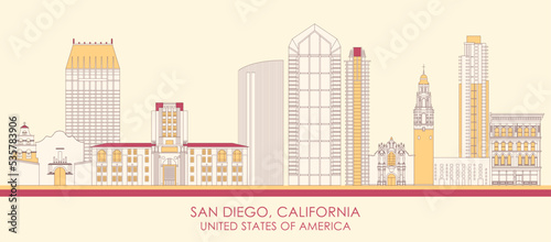 Cartoon Skyline panorama of San Diego, California, United States - vector illustration