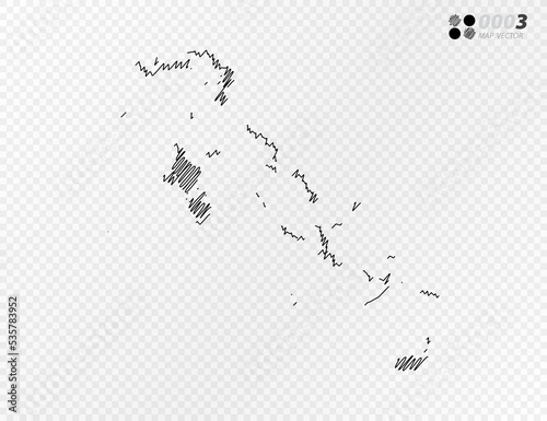 Vector black silhouette chaotic hand drawn scribble sketch of The Bahamas map on transparent background.