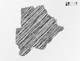 Vector black silhouette chaotic hand drawn scribble sketch  of Botswana map on transparent background.