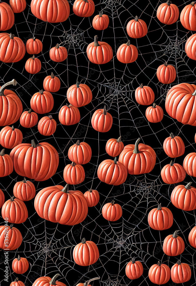 seamless pattern of spider webs and pumpkins, halloween background, 3d illustration seamless pattern of spider webs and pumpkins, halloween background, 3d illustration
