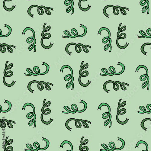 Seamless pattern with green ribbons on light green background. Vector image.