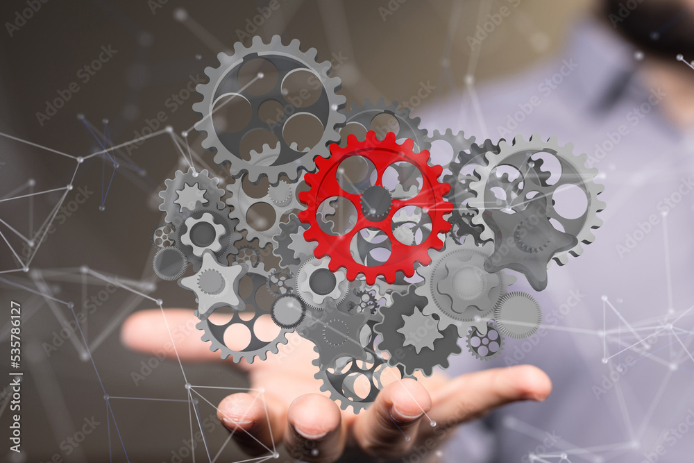 gear system data. Connecting lines and dots.Big data visualization gear system data. Connecting lines and dots.Big data visualization