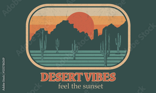 Arizona desert adventure retro graphic print design for t shirt. Desert cactus artwork design.