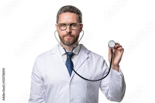 physician with stethoscope. physician isolated on white. medical physician man