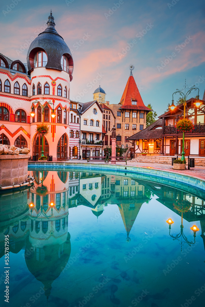 Komarno, Slovakia. Courtyard of Europe downtown square.