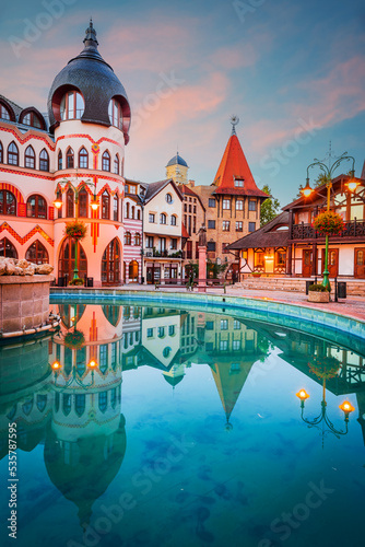 Obraz na płótnie Komarno, Slovakia. Courtyard of Europe downtown square. w salonie