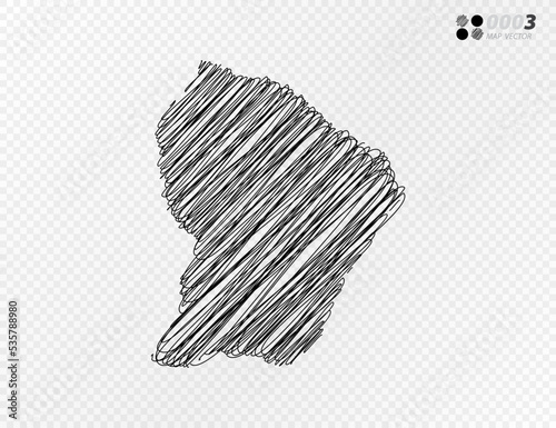 Vector black silhouette chaotic hand drawn scribble sketch  of French Guiana map on transparent background.