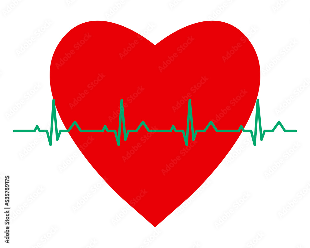 Red heart and green pulse line isolated Background. vector illustration. health care concept.