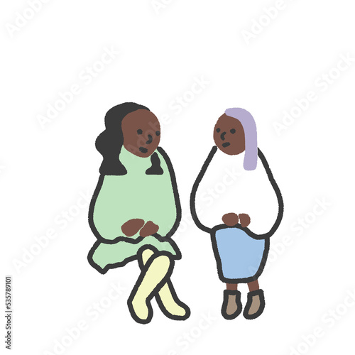座って会話する二人の黒人女性 カップル 友人 友情 ゲイ レズビアン トランスジェンダー