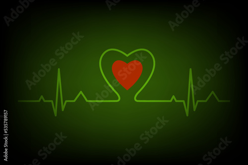 Red Heart and green pulse line isolated Background. vector illustration. 