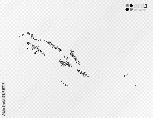 Vector black silhouette chaotic hand drawn scribble sketch  of Solomon Island map on transparent background.