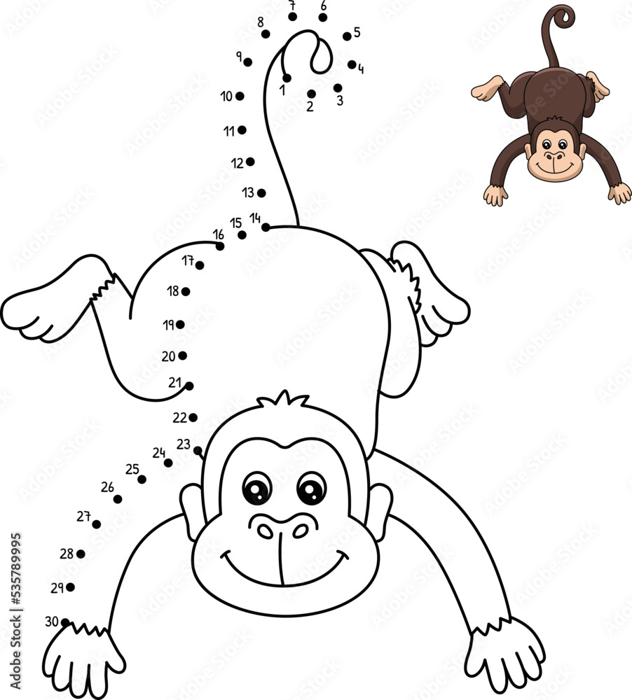 Dot to Dot Monkey Isolated Coloring Page for Kids Stock Vector | Adobe ...